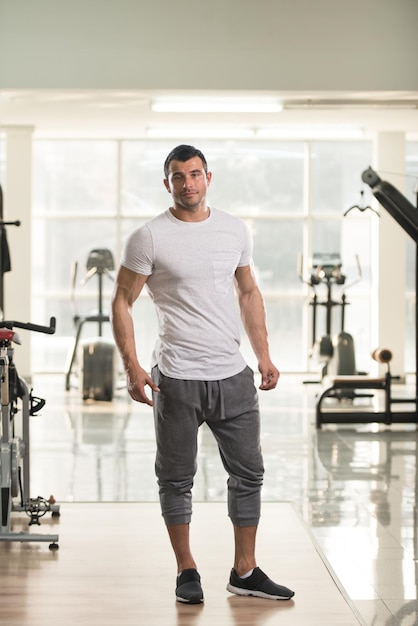 Muscular man standing in gym