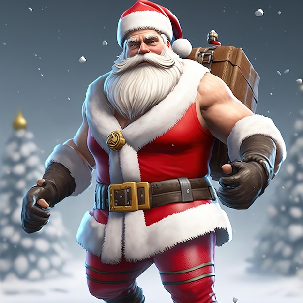 Muscular santa claus 3D illustration