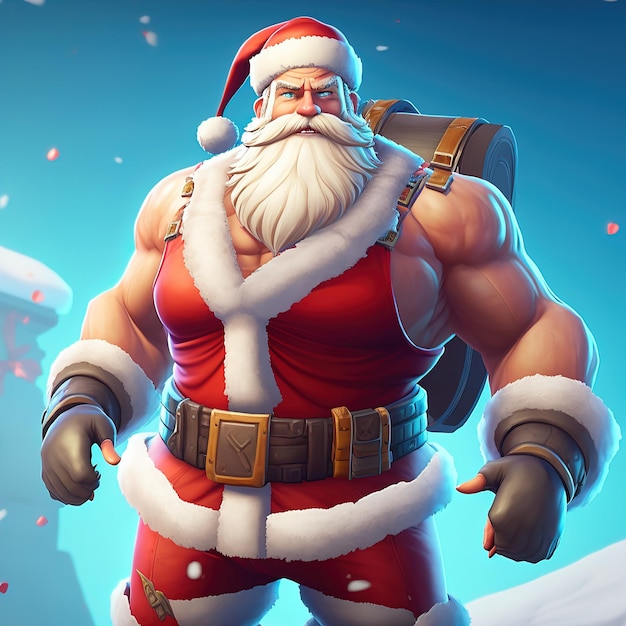 Muscular santa claus 3D illustration