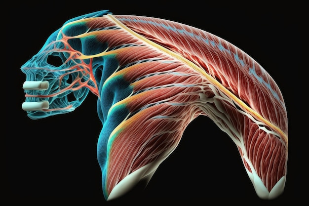 사진 생성 인공 지능으로 생성된 팔의 근육 섬유 형태의 인체 근육 구조