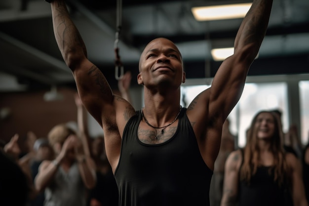 Muscular Young Man Doing Pull Ups As Part Of Bodybuilding Training Generative AI