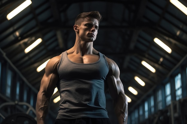 muscular young man posing in the gym muscle