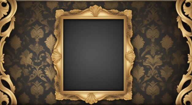 Museum Antique Gold Frame on Vintage Damask Style Wallpaper Background stock illustration