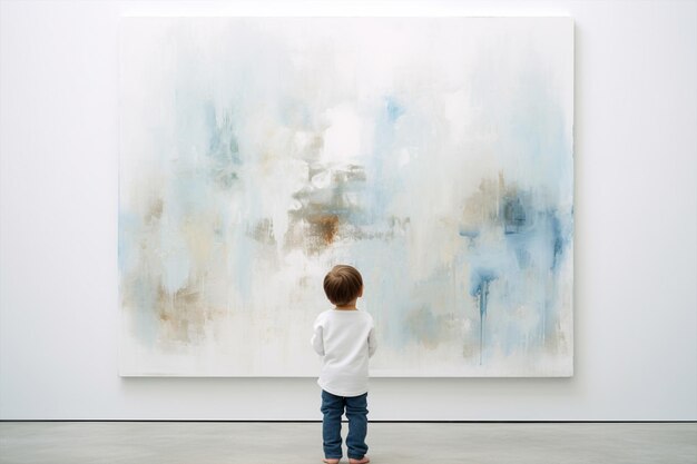 In a museum a little boy sits in front of a large work of modern art Generated AI