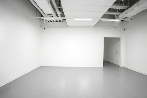 Museum of modern art.Empty Gallery interior space, white walls and grey floors