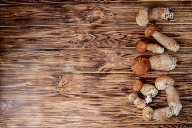 나무 테이블에 버섯 Boletus