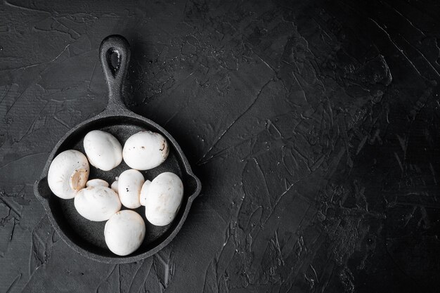 Mushroom champignon set, on black stone