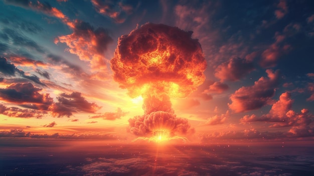 Mushroom cloud rises from a nuclear explosion illustrating a grave and destructive occurrence