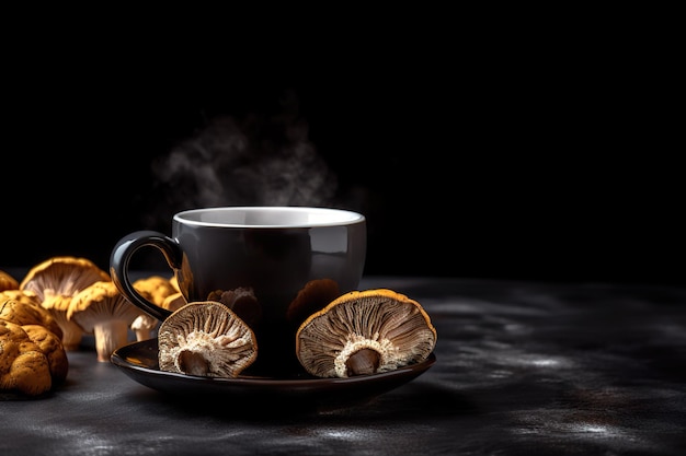 Mushroom coffee healthy warm drink generative ai illustration