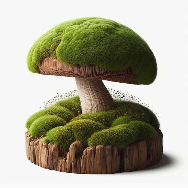 Mushroom Covered with Moss ins White Background