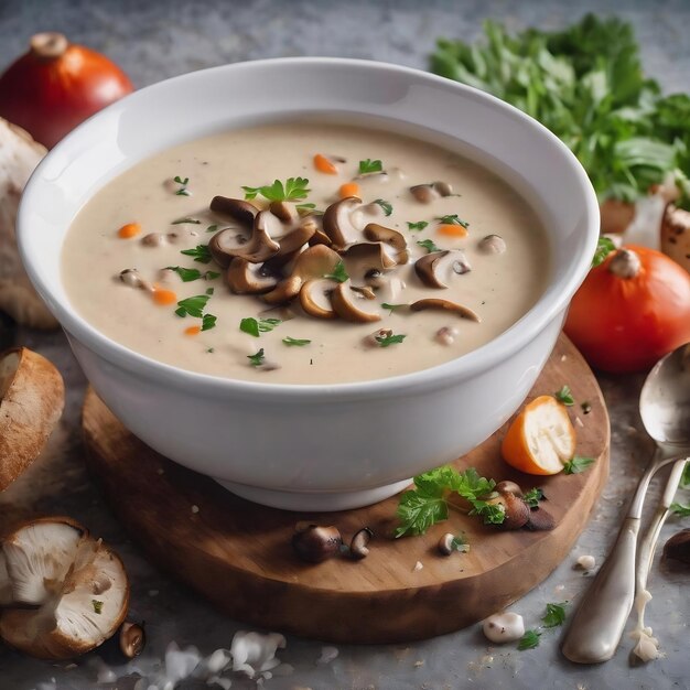 Mushroom cream soup concept of tasty and delicious food