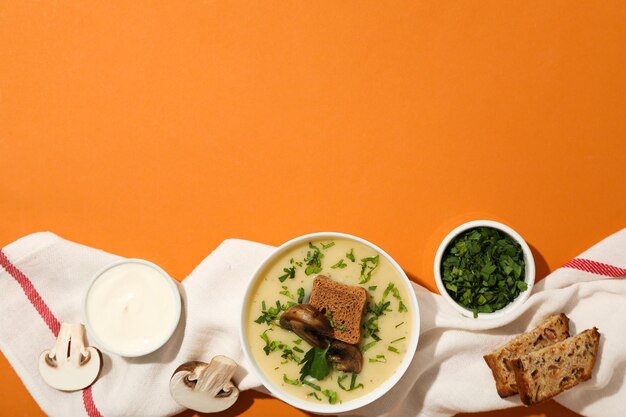 Mushroom cream soup concept of tasty and delicious food