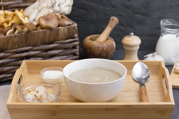 Mushroom cream soup with wild fungi