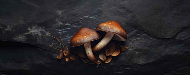 Mushroom on the dark stone Generative ai