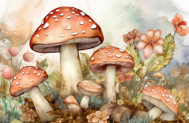 Поле иллюстрации грибных цветов Художественный рисунок Создать Ai
