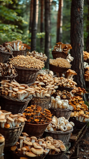 Mushroom Foragers Selling Wild Mushrooms at a Forest Market Traditional and Culture Market Photo