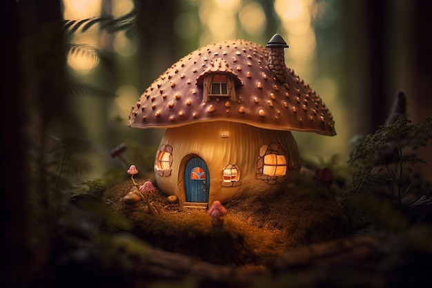 Mushroom forest magic house Generate Ai