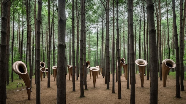 Mushroom Forest A Stunning Outdoor Art Installation of Wooden Sculptures in a Metal Wonderland