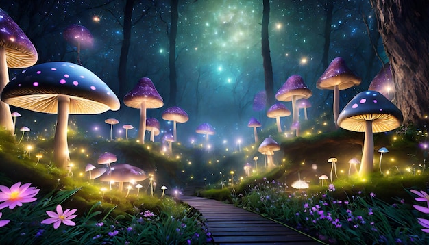 mushroom forest that glow at night