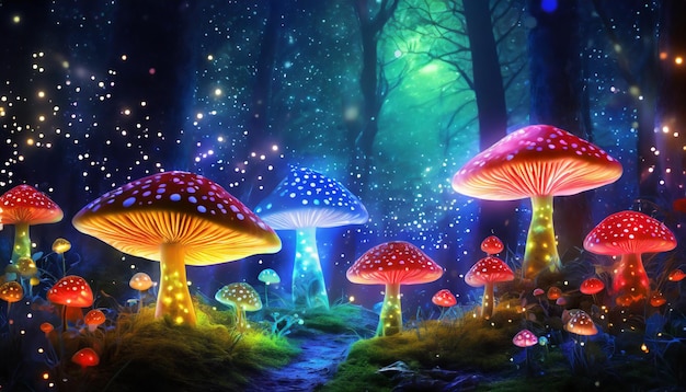 mushroom forest that glow at night