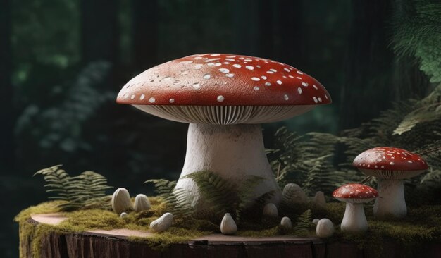 A mushroom in the forest with a green background