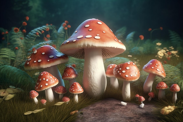 A mushroom in a forest with a red cap and a white cap