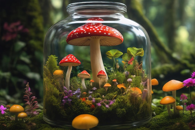 mushroom in a glass jar