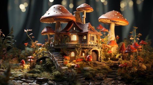 Mushroom home with light effect