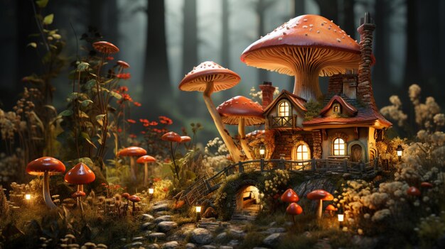 Mushroom home with light effect