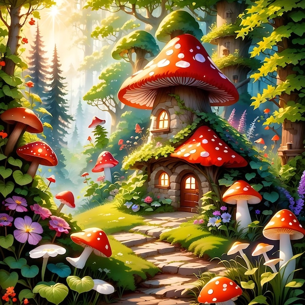 Photo mushroom house ai generated