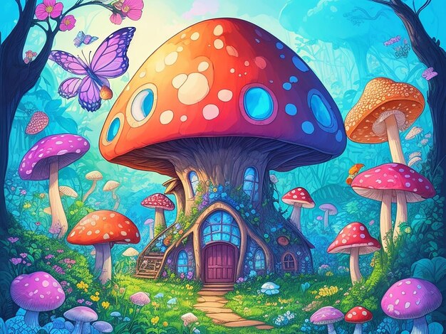 Mushroom House cartoon Illustration