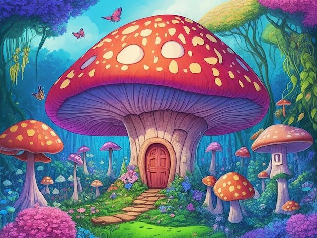 Mushroom House cartoon Illustration