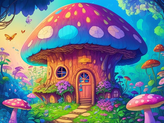 Mushroom House cartoon Illustration