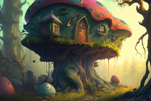 A mushroom house in the forest