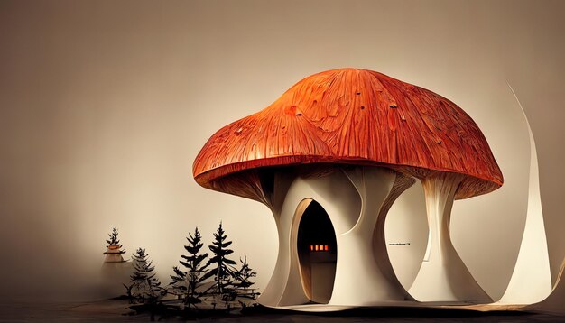 Mushroom house in forest