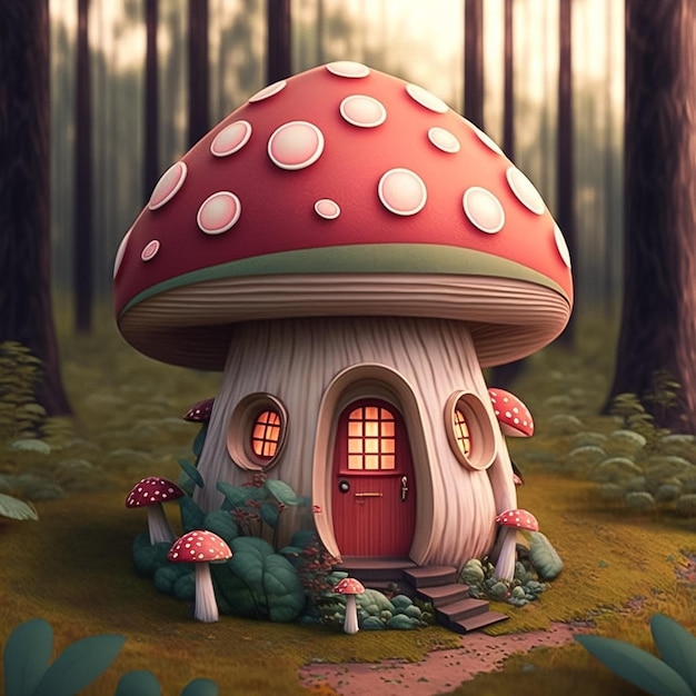 A mushroom house in the forest