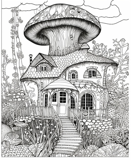 A mushroom house in the forest.