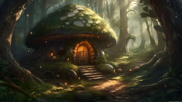 A mushroom house in the forest