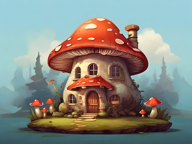 mushroom house illustration