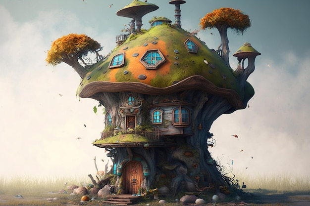 A mushroom house in the sky