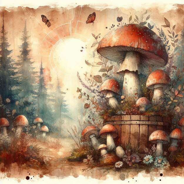 Photo mushroom illustration art background