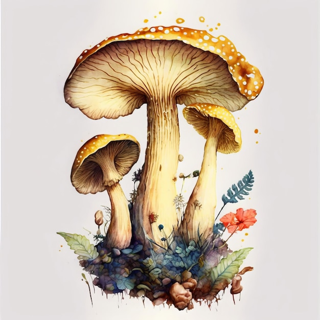 Mushroom illustration watercolor style