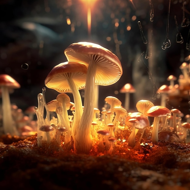 mushroom is surrounded by a dark background