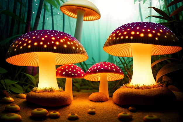 A mushroom lamp with a light on it