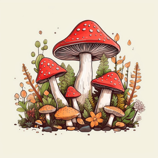 Mushroom Magic A Quirky Line Art Forest Adventure with Irregular Frame