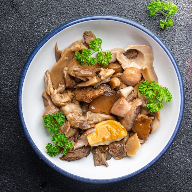 mushroom mix white mushroom, boletus, mushrooms, chanterelles aperitif food marinated snack healthy