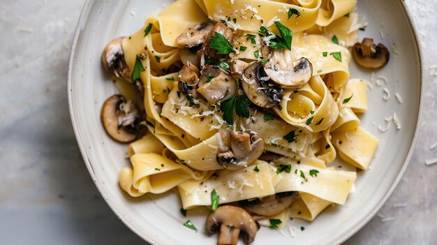 Foto pasta di pappardelle a funghi con porcini generative ai