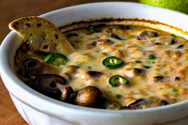 Foto queso fundido ai funghi con lime piccante