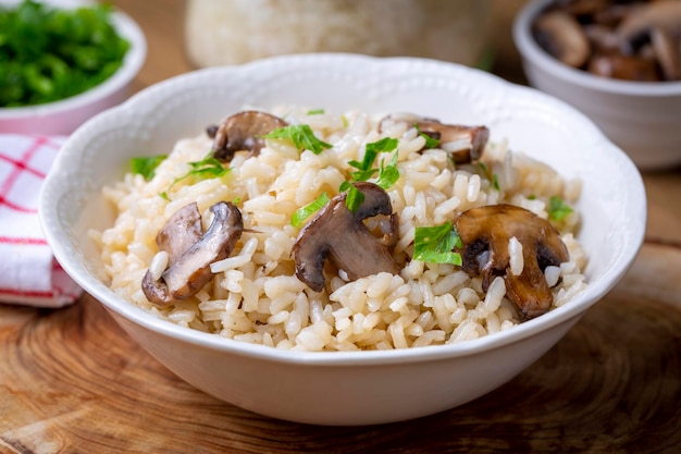 Mushroom rice pilaf, Turkish name; Mantarli pirinc pilavi