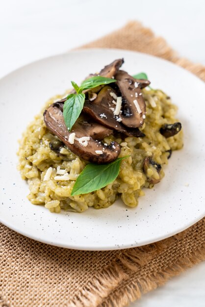 Mushroom Risotto with Pesto and Cheese